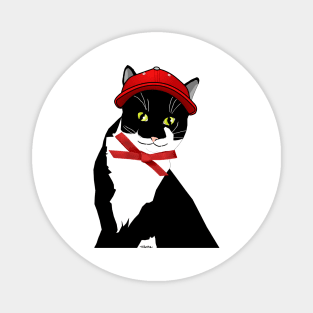 Cute Tuxedo Cat in a Cap  Copyright TeAnne Magnet